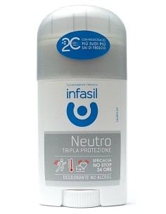 Infasil Deodorante Stick - 40ml - Neutro Tripla Protezione No-stop 24h 2c